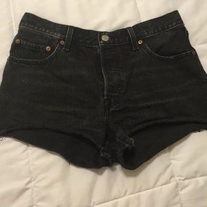 Levis 501 Black high-waist denim cut offs